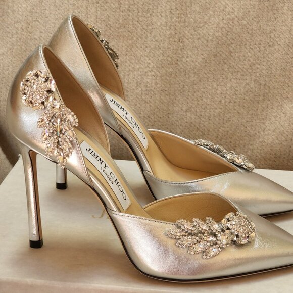 immy Choo Teja 100mm Silver Leather Crystal D'orsay Pump - Picture 8 of 13